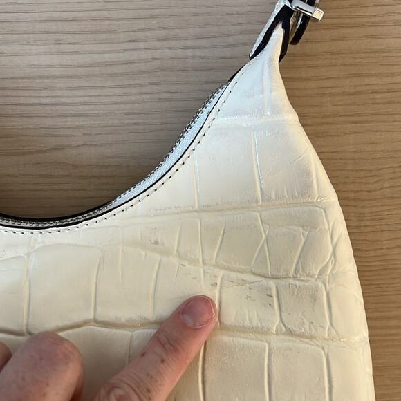 Staud Scotty Crocodile Embossed Monogram Leather Hobo Bag In Cream - Picture 7 of 8